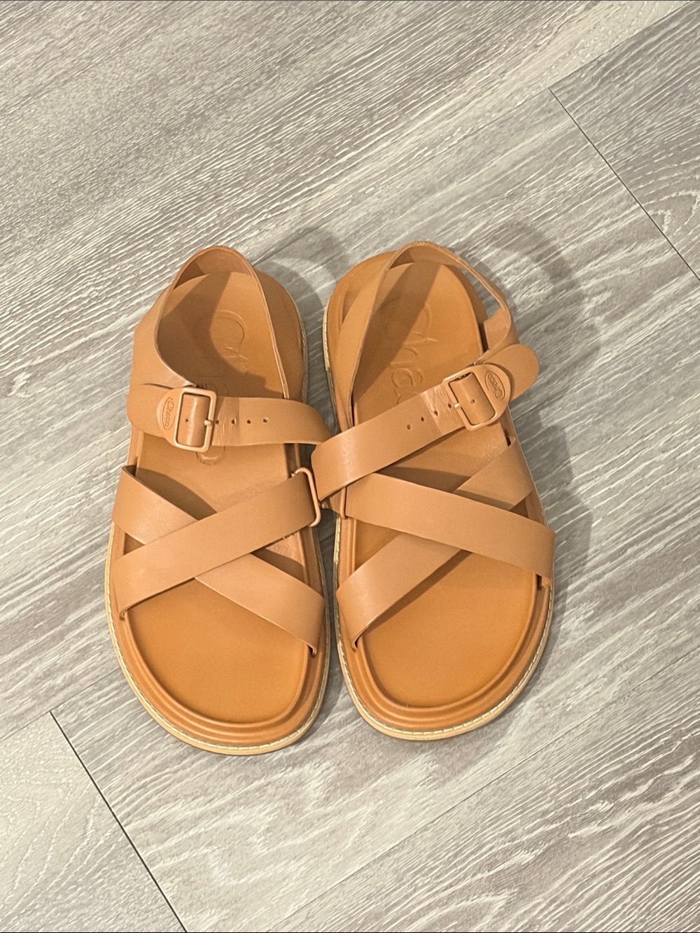 Chaco Women's Towne Tan Strappy Leather Buckle Sandals